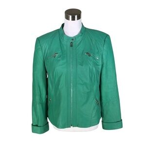 Emerald Green Moto Leather Jacket with Polished Finish